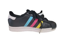 Adidas Superstar Youth Size 4 1/2 Black Multi Color Stripes Green Red Blue Pink
