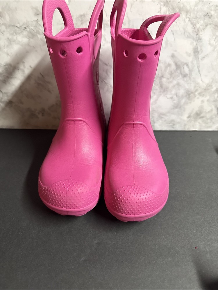 Crocs Handle It Pink Pull On Waterproof Rain Boots 12803 Size J1
