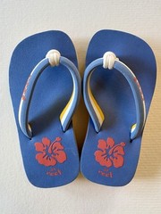 Reef Toddler Flip Flops Beach Pool Sandals Size 3/4 Blue w/Yellow soles Hawaiian