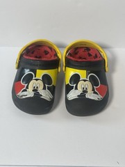 Disney Mickey Mouse Lined Crocs C11 Kids Black Red Winter Clogs