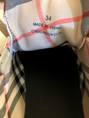 BURBERRY UNISEX MARKHAM CHECK LOW TOP SNEAKERS, BEIGE, BLACK – 3 US / 34 EU, NIB