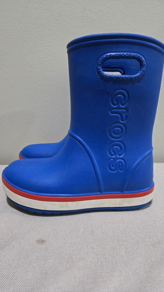 Crocs Handle Blue Waterproof Pull On Boots TODDLER SZ J 1 VERY NICE!