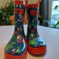 Lone Cone rubber boots size 1 kids dinosaurs red blue green pull on handles