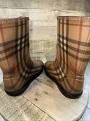Burberry Kids Nova Check Rain Boots Rubber Wellies Brown Plaid US 10 EU 27