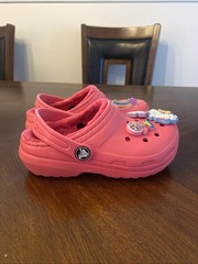 Crocs Lined Clogs Pink Unicorn Cat Bubble Gum Jibbitz Girls Size C10