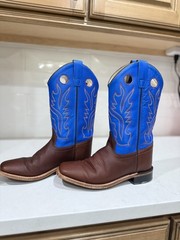 NEW Old West Youth Western Boots, Blue w/Stitching, Brown Foot, with Belt