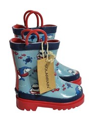 SOLARRAIN Kids Size 4 Rubber Waterproof Rain Boots Easy On Handles Non Slip New