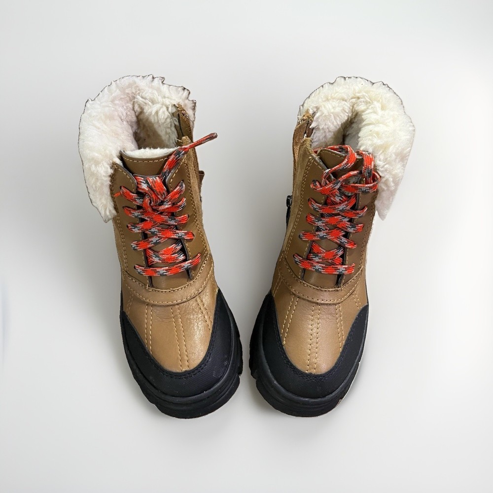 UGG Kids Shearling Winter Hiker Boots Lug Sole Side Zip Brown Size 1