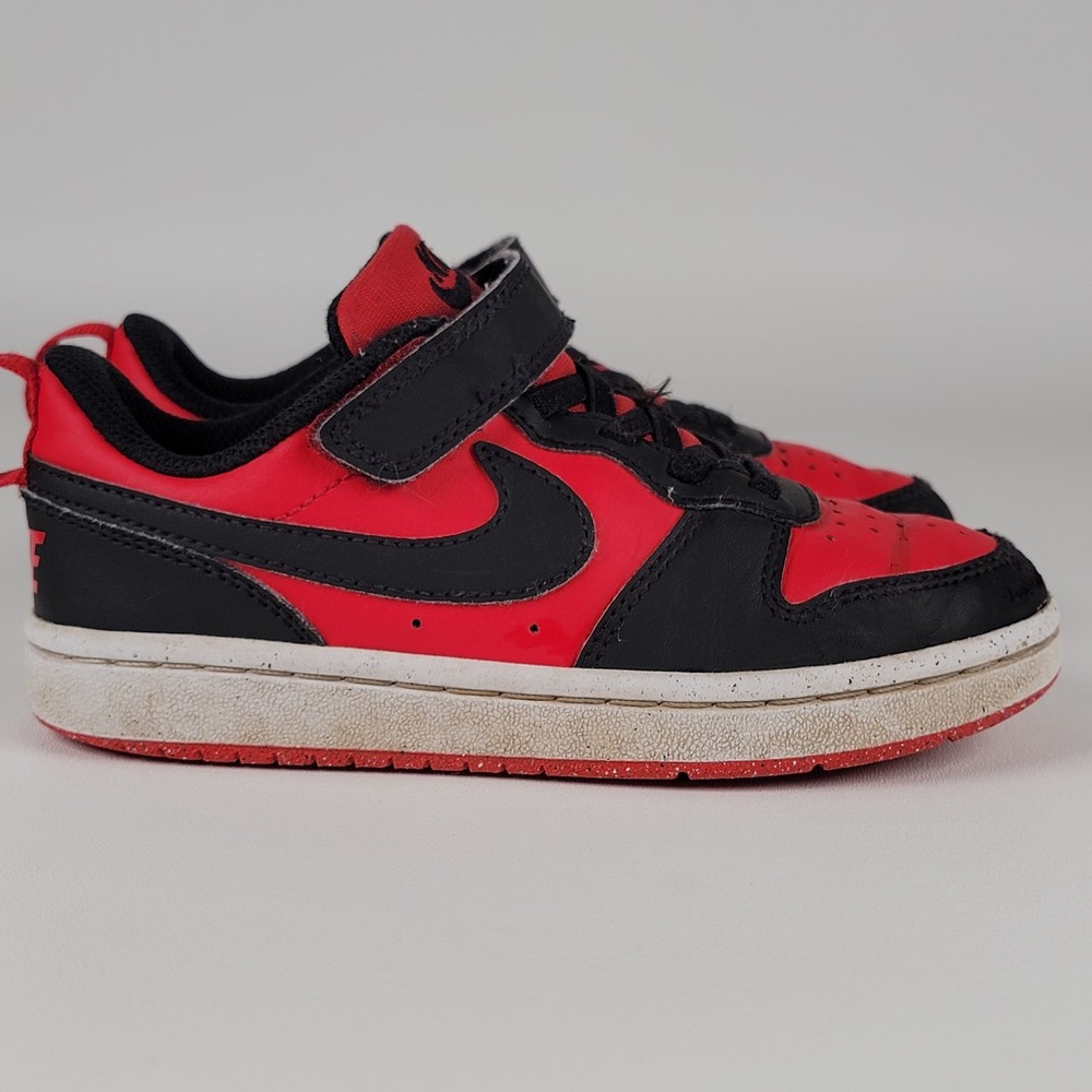 Nike DV5457-600 Red Black Leather Athletic Sneakers Unisex Kids 112C EU 29.5