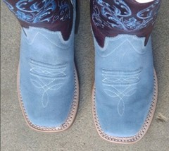 Old West Kids Blue Suede Leather Western Cowboy Boots Size 10.5 D