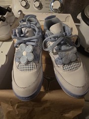 Jordan 4 Retro PS White Aluminum Blue Tint Leather Lace Up Kids 2Y Basketball
