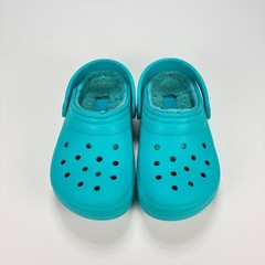 Crocs Classic Lined Clogs Blue Faux Fur Winter Warm Slip On 203506 Youth Size 10