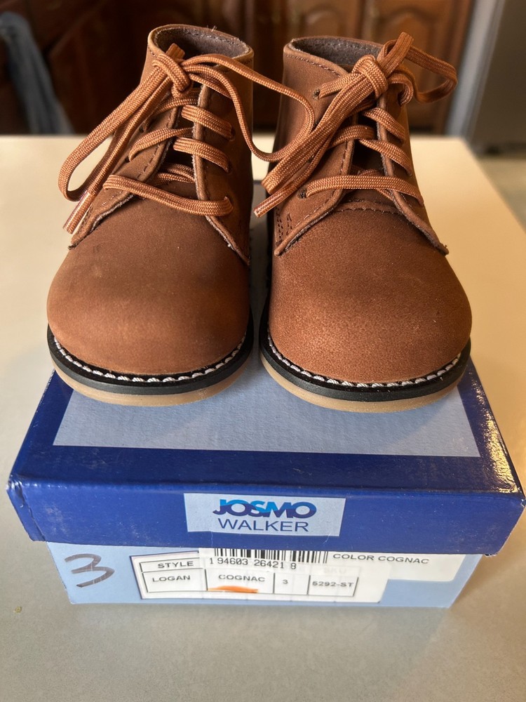 Josmo Baby Hi top 3 Logan Cognac classic Suede Nubuc Rubber bottom Non slip New