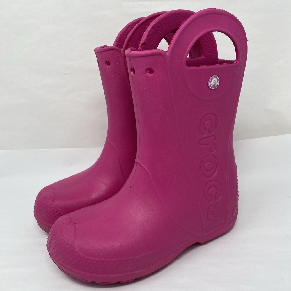 Crocs Handle it Kids Junior Girls Sz. 2 Pink Waterproof Slip On Rain Boots 12803