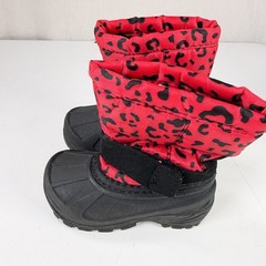 Unisex Kids Red Leopard Print Snow Boots Winter Warm Hook & Loop Size 5