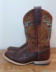 Ariat Brown & Teal Leather Square Toe Cowboy/Cowgirl Boots Youth Sz 3 10019918