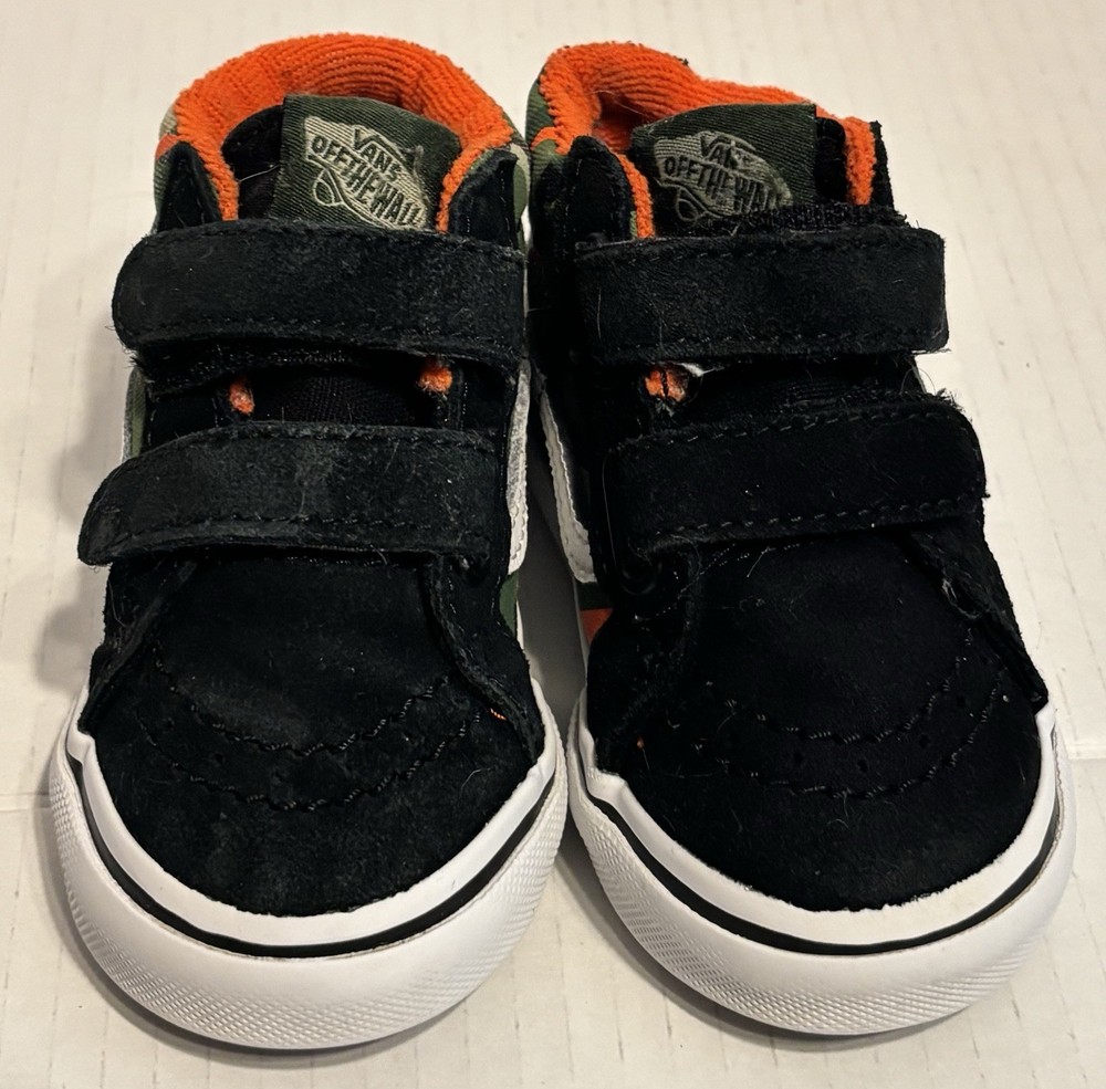 VANS Toddler Size 5 Camo Orange Black Green Sk8-Mid Sneakers