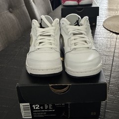 Jordan Air Jordan 5 Retro Low GP Leather Lace Up Kids White/Black/Gray 12