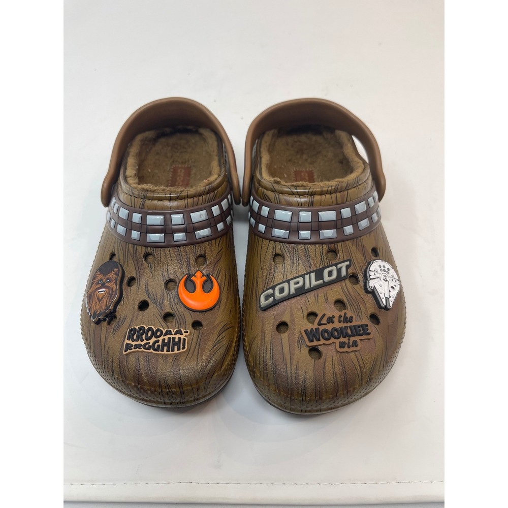 Crocs Star Wars Chewbacca Lined Clogs Kids Brown Faux Fur Jibbitz size 1