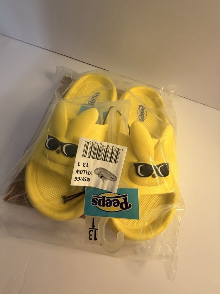 Peeps Bunny Slide Sandals Yellow MSY/GG Kids Unisex Size 13-1. NWT. Comfy