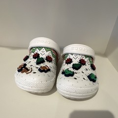 Crocs White Lined Christmas Holiday Unisex Kids Clog Shoes with Festive Accents