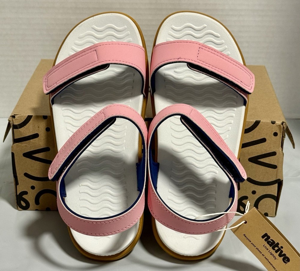 Native Charley Junior Kids Sandals Pink Lightweight Hook & Loop – Youth Size 2