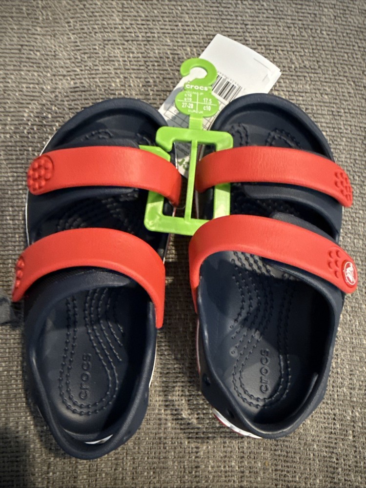 Crocs Kids Crocband Cruiser Adjustable Sandals, Navy / Varsity Red Size C 10