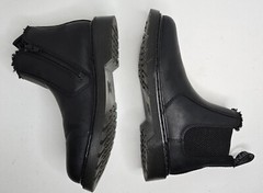 Dr Martens Leonore Mono BLACK Leather Faux Fur Side Zip Kids Ankle Boots Sz 4