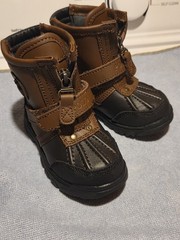 Polo Ralph Lauren Kids Snow Boots Brown/Black Buckle Strap Logo Size 1