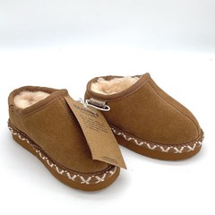Bearpaw Toddler Hickory Brown Suede Wool Lined Slippers Embroidered Trim Size 6