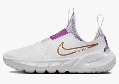 Size 2 (Little kid) – Nike flex runner shoe, White/Metallic Copper Shoes
