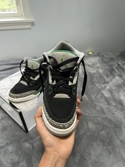 Jordan Air Jordan 3 Retro GS Sneaker Black/Green/Gray Leather 4.5Y 398614-030