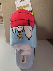 Peanuts Childrens Snoopy & Woodstock Soft Plush Blue Slippers Sz L/XL