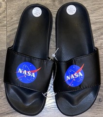 NASA Kids slides XL Sz 4/5 NASA sandals Black W The Blue Red White Logo New