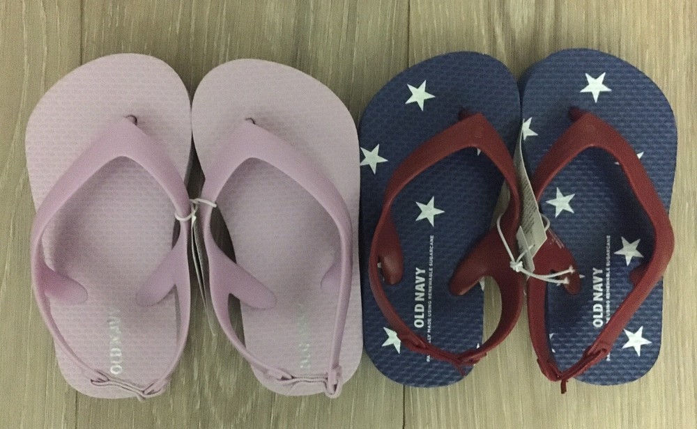 2 pr Old Navy Kids Flip Flops Size 7~LAVENDER & Red/White Stars/Blue NWT