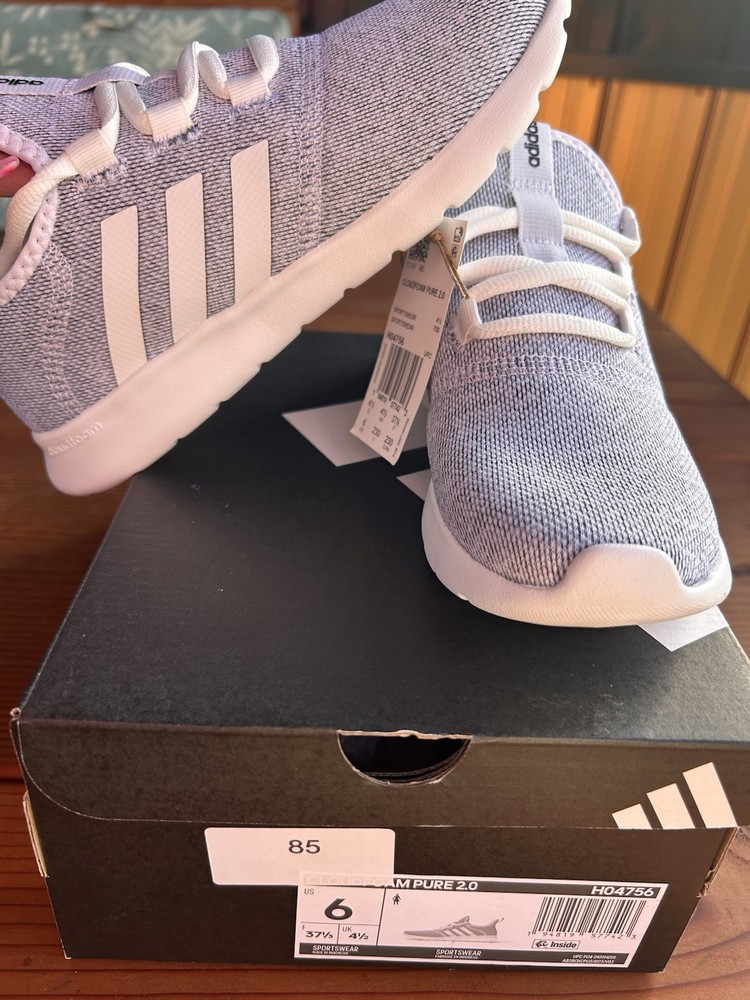 adidas Cloudfoam Pure 2.0 Gray White Mesh Unisex Kids Athletic Sneakers US 6