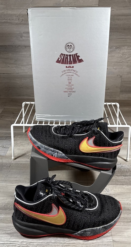 Nike LeBron XX (GS) 20 Trinity Size 6.5Y Youth Black Red Gold Swoosh DQ8651-001