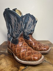 Horse Power Kids Cognac Filet of Fish Print Western Boot blue Sea the Day S 12