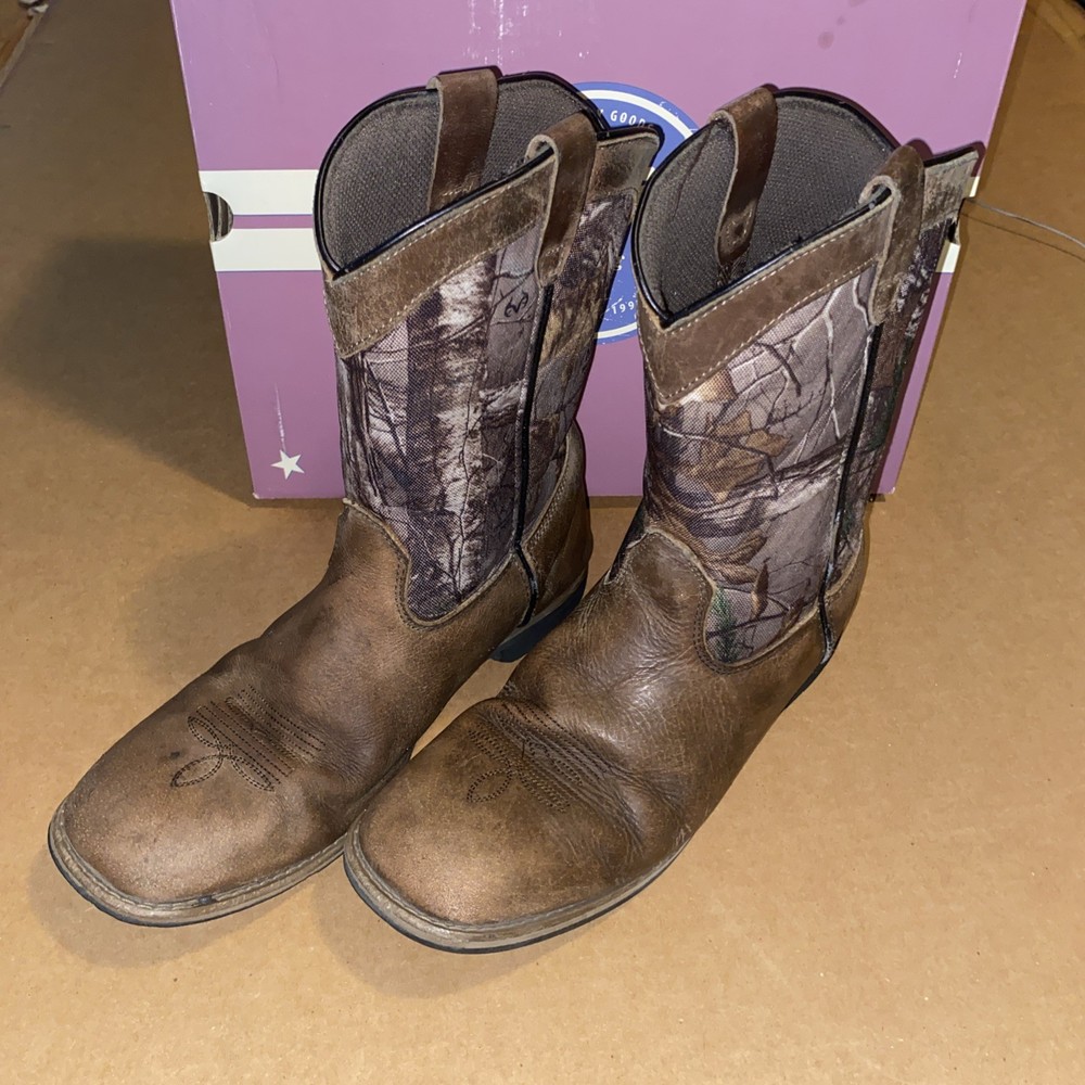 Austin Youth Size 6 Camo Brown Leather Cowboy Western Boots