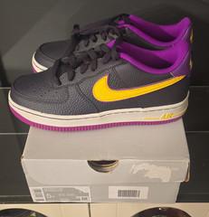 Nike Air Force 1 Low Unisex Kids US 5Y Black/Purple/Yellow Leather Lace-Up