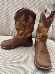 CODY JAMES Youth Kids 13D Leather Cowboy Brown Boots Camouflage Square Toe, EUC