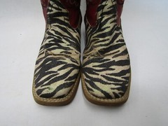Roper Brand Youth Size 2 M Red Zebra Print Cowboy Western Boots