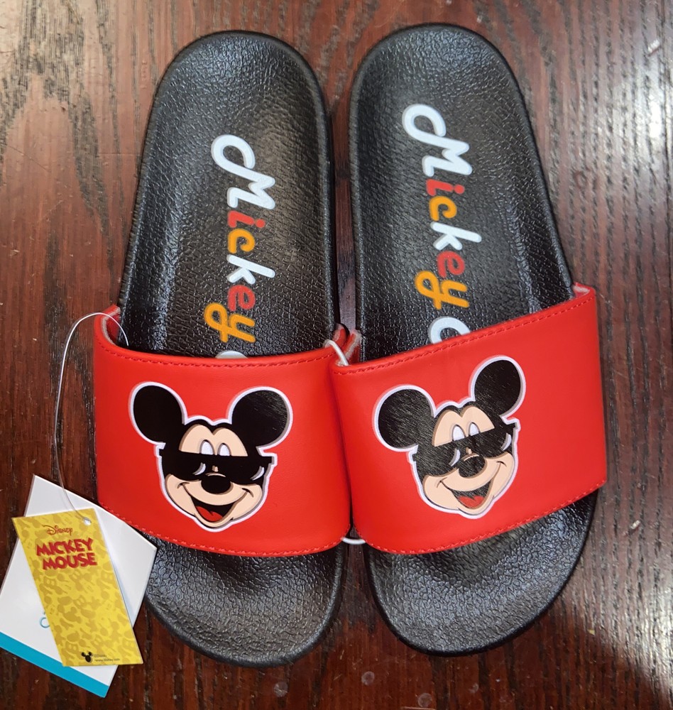 Disney Mickey Mouse Red Slides Sandal Flip Flops Youth L 2/3 NWT