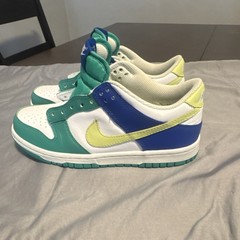 Nike Dunk Low BG Colorblock Sneaker White Green Blue Yellow Unisex Kids 5.5Y