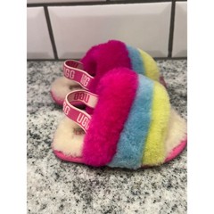 UGG Toddler 6 Fluff Yeah Slide Rainbow Pink Blue Yellow Elastic Slingback Preppy