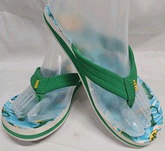 Reef Kids Ahi Flip Flops Sandals Boys Size 4 Kelly Green Surfing Dinosaurs GUC