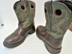 Durango Brown Green Leather 8″ Youth Western Cowboy Boots BT306 Size 3.5