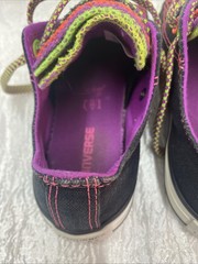 Converse All Star Neon Stitch Rainbow Tongue Black Canvas Sneaker Junior Size 1