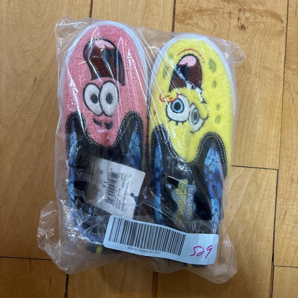 NEW SpongeBob SquarePants & Patrick YOUTH Chenille Fleece Slip-On Sneakers SZ 13