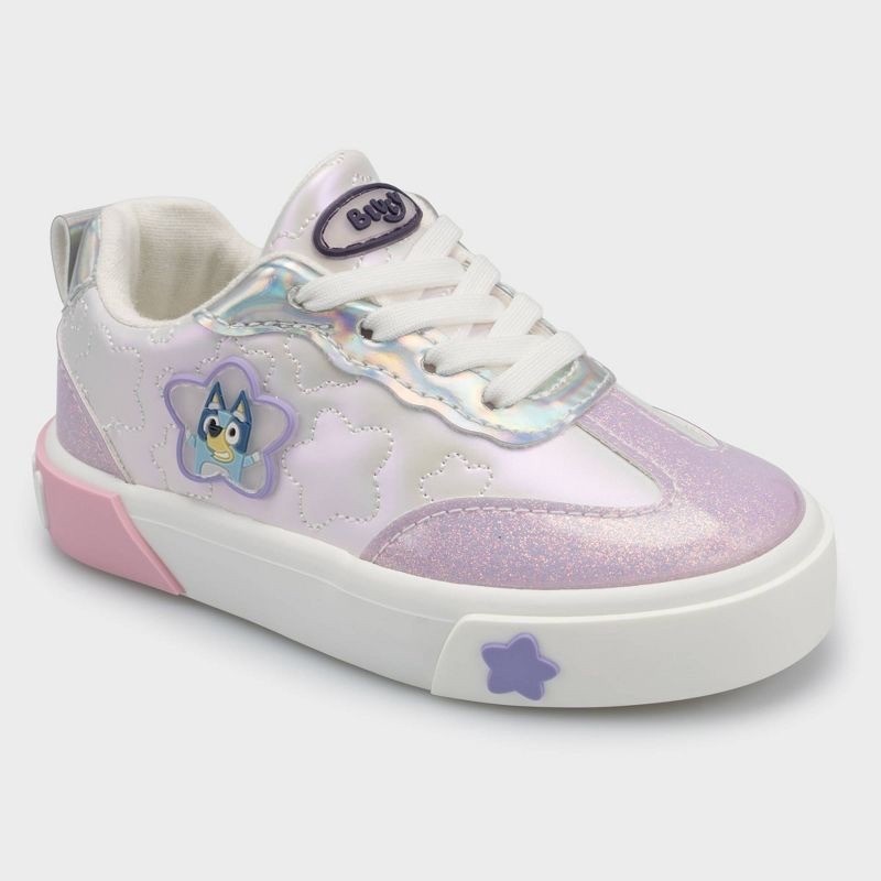 Bluey Kids Iridescent Glitter Star Sneakers Low Top Slip On Shoes Purple Pink